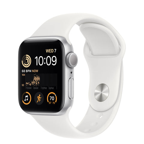 Apple Watch SE (GPS, 44mm, Silver Aluminum, White Sport Band M/L)
